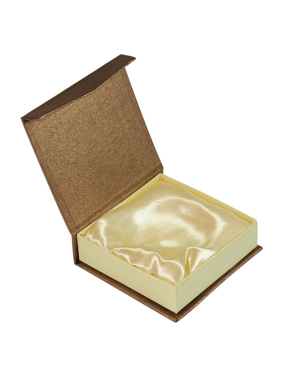 B140-GOLD Etui na medal 50/60/70/80mm - wnętrze-atłas, kolor złoty/ecru, rozmiar W-105x105x30 mm