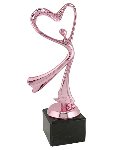 Q255-ROSE   Statuetka - taniec - SERCE na postumencie - kolor złoto-różowy, wys. H-200mm (tab. 50x35mm/ MX430)