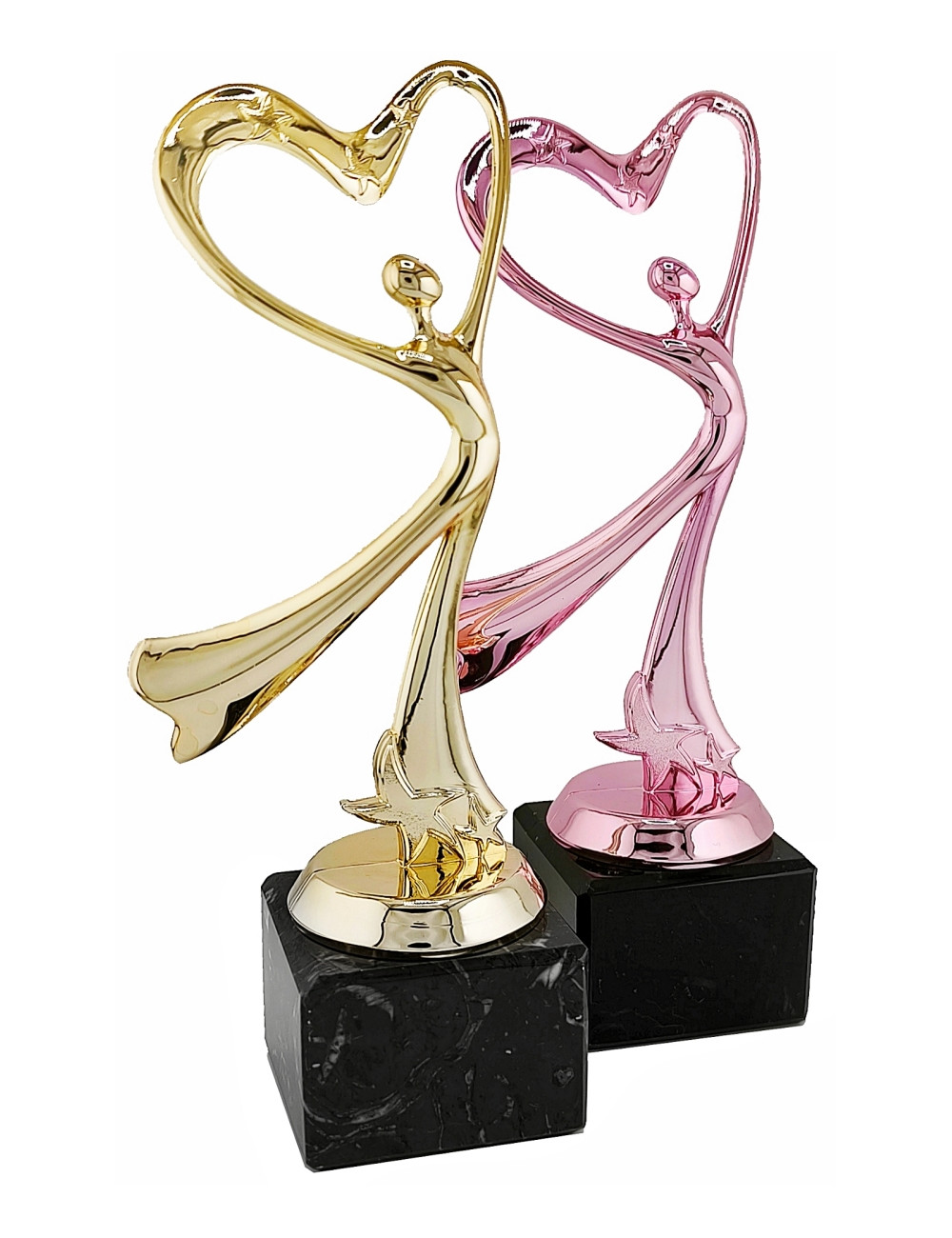 Q255-ROSE   Statuetka - taniec - SERCE na postumencie - kolor złoto-różowy, wys. H-200mm (tab. 50x35mm/ MX430)