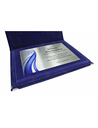BT412-BLUE  - Etui welurowe na blachę graw. - rozmiar W-250mm x H-190mm (blacha W-180mm x H-135mm), (R 25-19/BLUE)