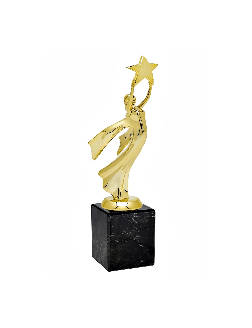 Q275-G   Statuetka - Wiktoria z GWIAZDĄ na postumencie - kolor złoto-czarny  H-225mm (tab. 50x35mm / MX430)