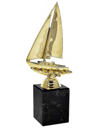 Q277-G   Statuetka - ŻAGLÓWKA na postumencie - kolor złoto-czarny  H-190mm (tab. 50x35mm / MX430)