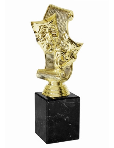 Q278-G   Statuetka - TEATR - MASKI na postumencie - kolor złoto-czarny  H-170mm (tab. 50x35mm/ MX430)