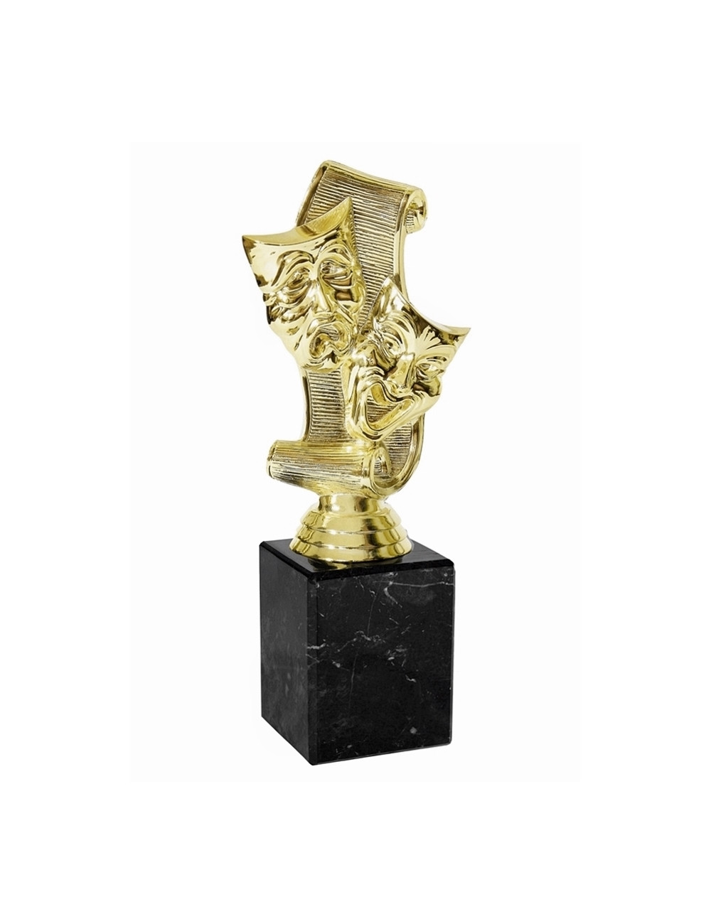 Q278-G   Statuetka - TEATR - MASKI na postumencie - kolor złoto-czarny  H-170mm (tab. 50x35mm/ MX430)