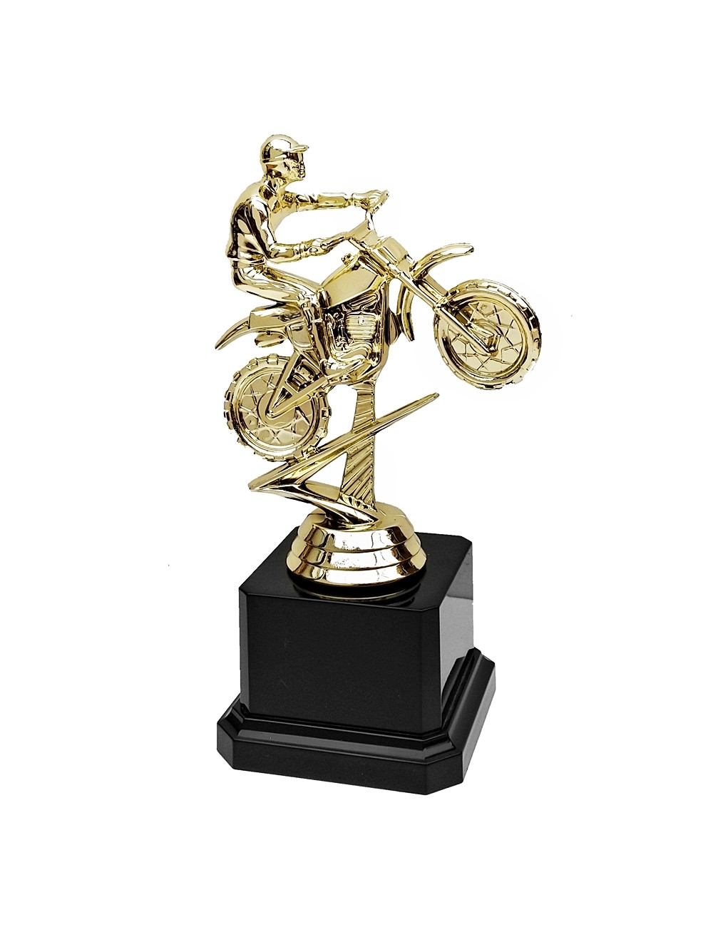 Q283-G  Statuetka plastikowa MOTOCROSS na postumencie - kolor złoty,  H-160mm (tab. 44x25 mm)