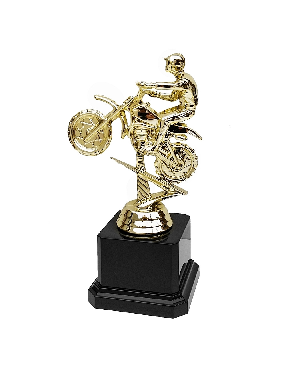 Q283-G  Statuetka plastikowa MOTOCROSS na postumencie - kolor złoty,  H-160mm (tab. 44x25 mm)
