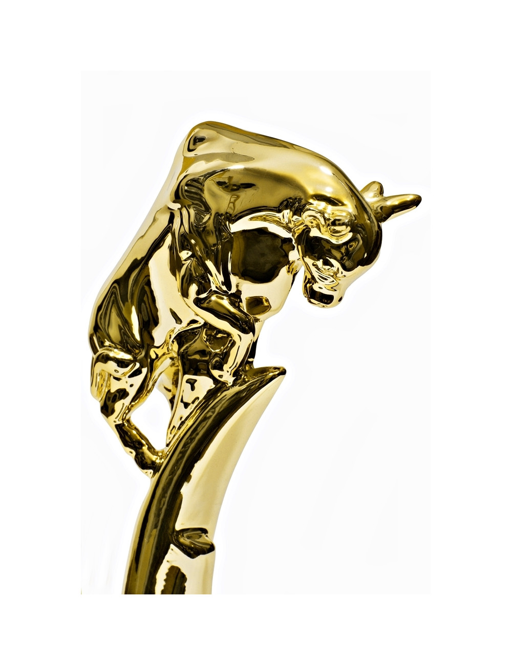 QRX003-G Statueta odlewana BYK / MODERN BULL w ozdobnym etui GIFTBOX GOLD / kryształowy postument, wysokość H-300mm, W-100mm / m