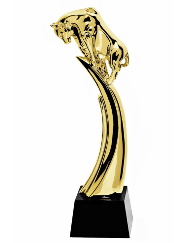 QRX003-G Statueta odlewana BYK / MODERN BULL w ozdobnym etui GIFTBOX GOLD / kryształowy postument, wysokość H-300mm, W-100mm / m