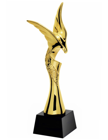 QRX004-G Statueta odlewana ORZEŁ / MODERN EAGLE w ozdobnym etui GIFTBOX GOLD / kryształowy postument, wysokość H-300mm, W-90mm /