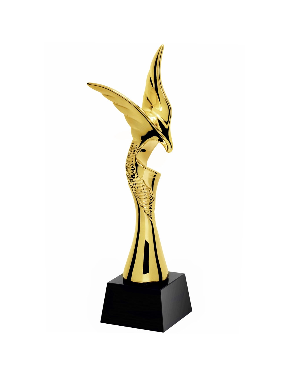 QRX004-G Statueta odlewana ORZEŁ / MODERN EAGLE w ozdobnym etui GIFTBOX GOLD / kryształowy postument, wysokość H-300mm, W-90mm /