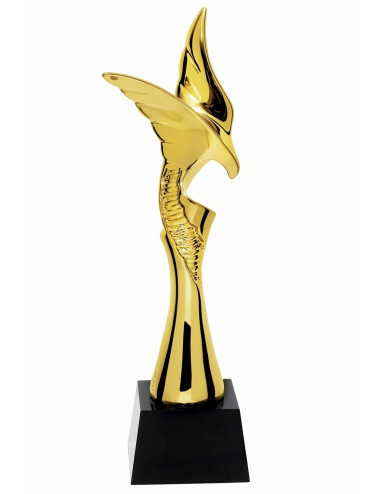 QRX004-G Statueta odlewana ORZEŁ / MODERN EAGLE w ozdobnym etui GIFTBOX GOLD / kryształowy postument, wysokość H-300mm, W-90mm /