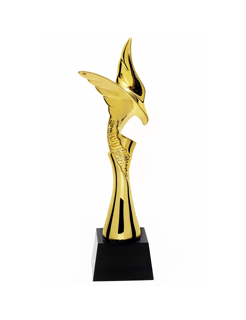 QRX004-G Statueta odlewana ORZEŁ / MODERN EAGLE w ozdobnym etui GIFTBOX GOLD / kryształowy postument, wysokość H-300mm, W-90mm /