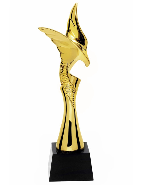 QRX004-G Statueta odlewana ORZEŁ / MODERN EAGLE w ozdobnym etui GIFTBOX GOLD / kryształowy postument, wysokość H-300mm, W-90mm /