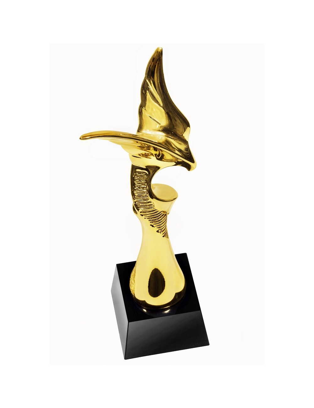 QRX004-G Statueta odlewana ORZEŁ / MODERN EAGLE w ozdobnym etui GIFTBOX GOLD / kryształowy postument, wysokość H-300mm, W-90mm /