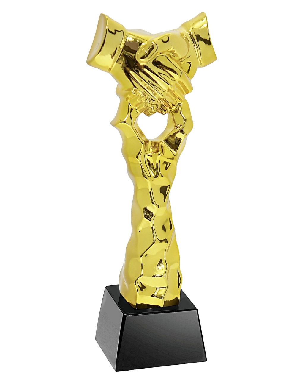 QRX008-G Statueta odlewana HANDSHAKE AWARD w ozdobnym etui GIFTBOX / kryształowy postument, wysokość H-240mm, W-80mm 