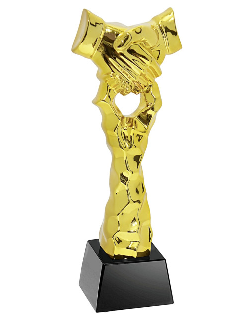 QRX008-G Statueta odlewana HANDSHAKE AWARD w ozdobnym etui GIFTBOX / kryształowy postument, wysokość H-240mm, W-80mm 