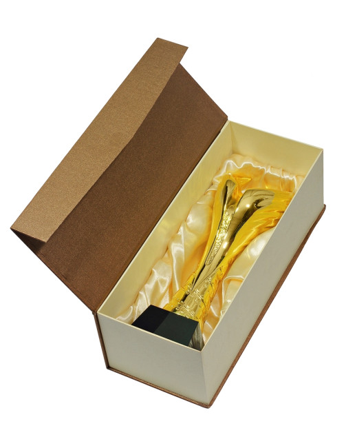 QRX008-G Statueta odlewana HANDSHAKE AWARD w ozdobnym etui GIFTBOX / kryształowy postument, wysokość H-240mm, W-80mm 