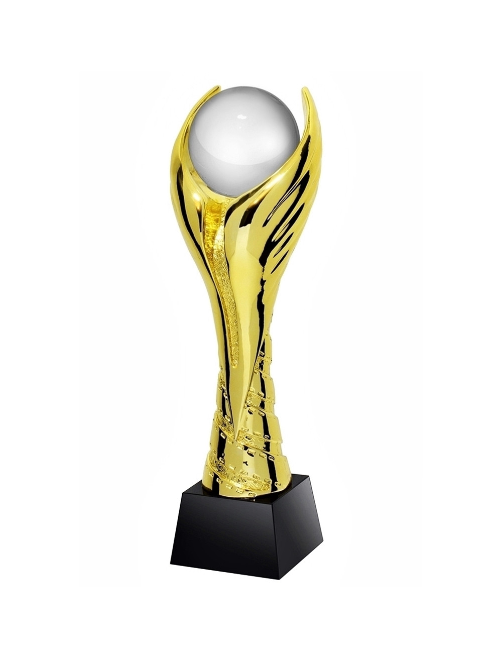 QRX012-G Statueta odlewana ZŁOTA KULA / WINGED PEARL w ozdobnym etui GIFTBOX GOLD / kryształowy postument, wysokość H-300mm, W-1