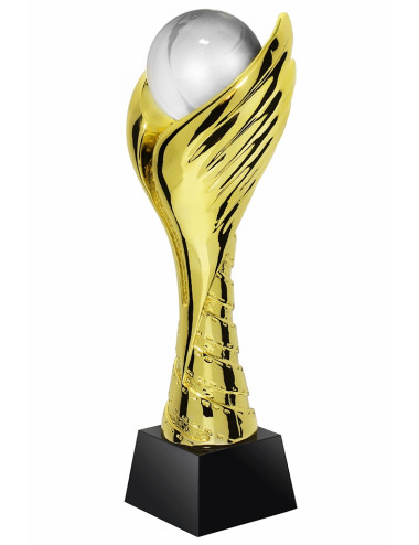 QRX012-G Statueta odlewana ZŁOTA KULA / WINGED PEARL w ozdobnym etui GIFTBOX GOLD / kryształowy postument, wysokość H-300mm, W-1
