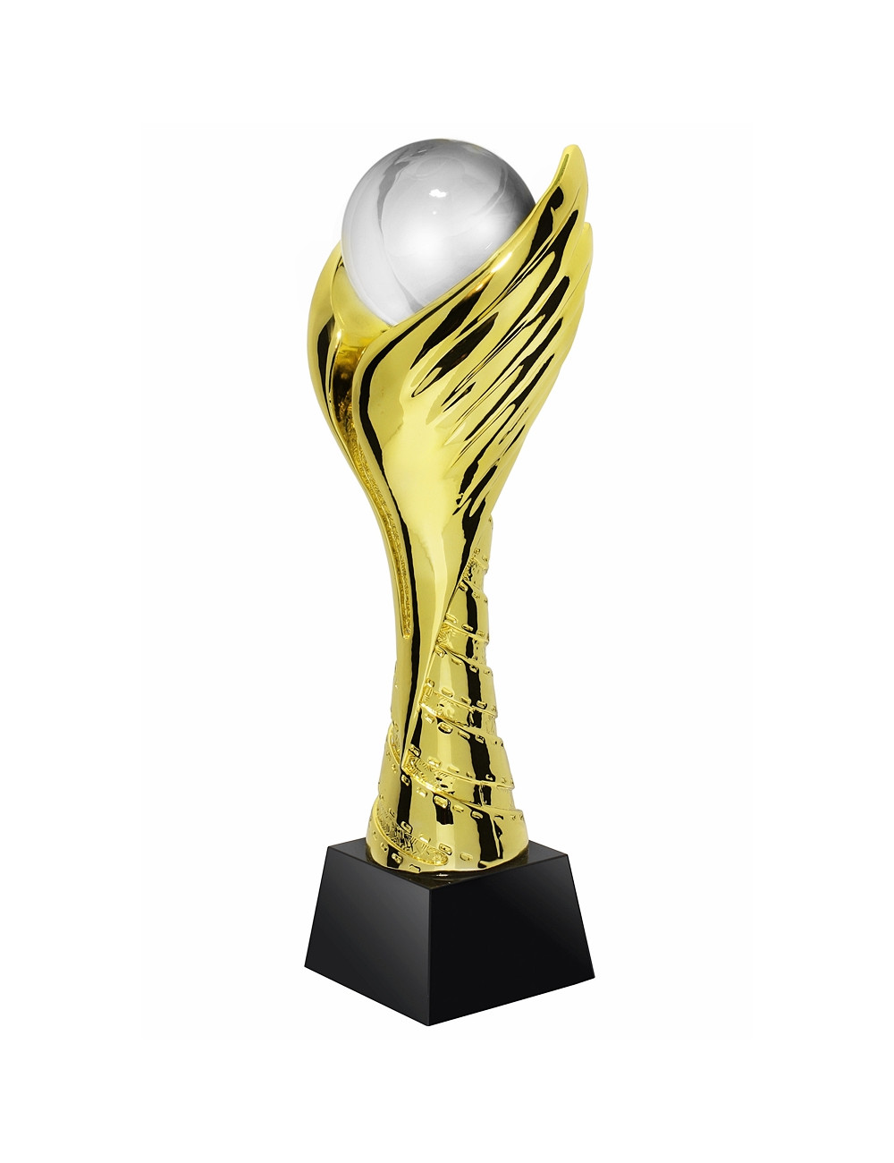 QRX012-G Statueta odlewana ZŁOTA KULA / WINGED PEARL w ozdobnym etui GIFTBOX GOLD / kryształowy postument, wysokość H-300mm, W-1