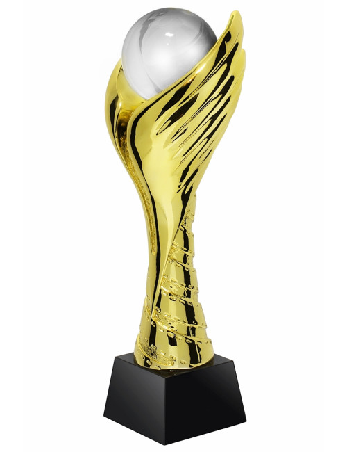 QRX012-G Statueta odlewana ZŁOTA KULA / WINGED PEARL w ozdobnym etui GIFTBOX GOLD / kryształowy postument, wysokość H-300mm, W-1