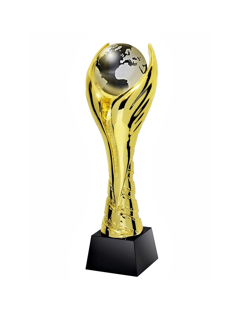 QRX014-G Statueta odlewana KULA ZIEMSKA / WINGED GLOBE w ozdobnym etui GIFTBOX GOLD / kryształowy postument, wysokość H-300mm, W
