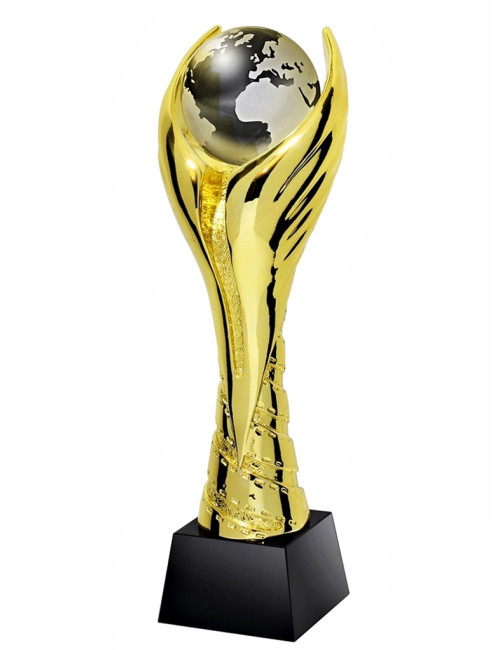 QRX014-G Statueta odlewana KULA ZIEMSKA / WINGED GLOBE w ozdobnym etui GIFTBOX GOLD / kryształowy postument, wysokość H-300mm, W