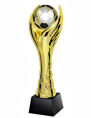 QRX015-G Statueta odlewana WINGED SOCCER piłka nożna w ozdobnym etui GIFTBOX GOLD / kryształowy postument, wysokość H-300mm, W-1