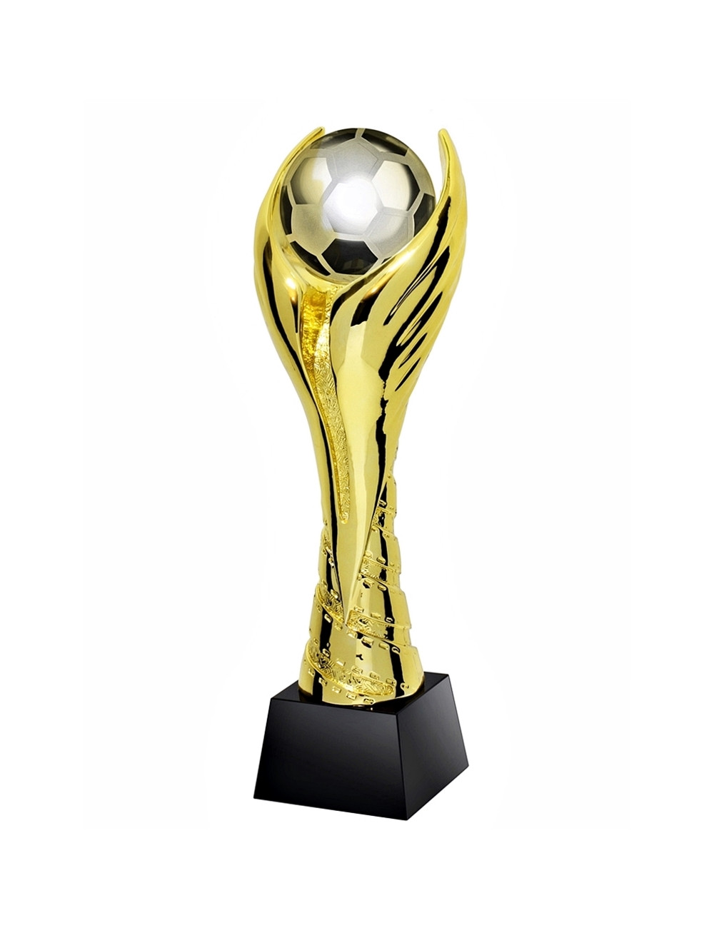 QRX015-G Statueta odlewana WINGED SOCCER piłka nożna w ozdobnym etui GIFTBOX GOLD / kryształowy postument, wysokość H-300mm, W-1