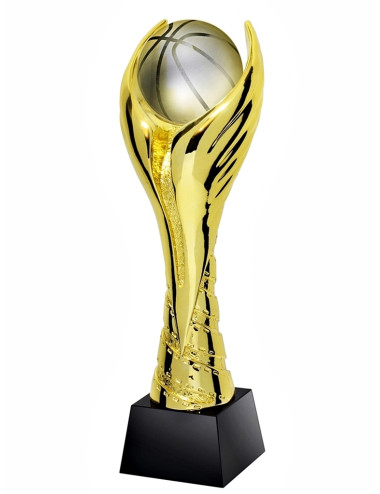 QRX016-G Statueta odlewana WINGED BASKETBALL koszykówka w ozdobnym etui GIFTBOX GOLD / kryształowy postument, wysokość H-300mm, 