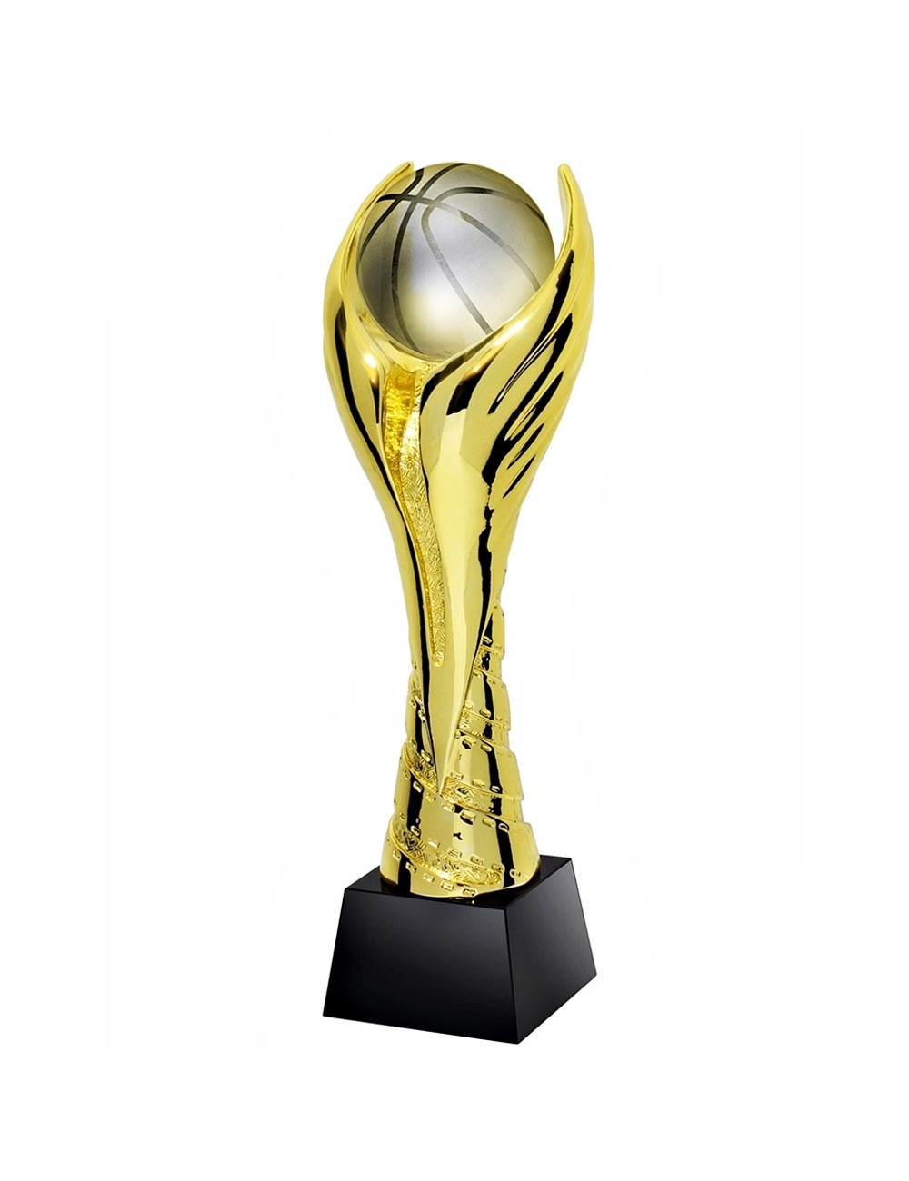 QRX016-G Statueta odlewana WINGED BASKETBALL koszykówka w ozdobnym etui GIFTBOX GOLD / kryształowy postument, wysokość H-300mm, 