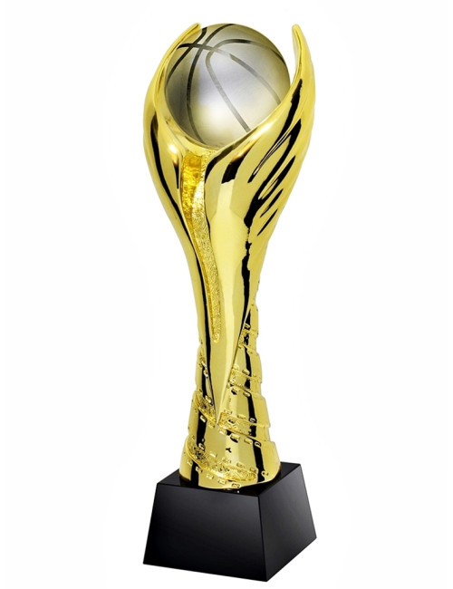 QRX016-G Statueta odlewana WINGED BASKETBALL koszykówka w ozdobnym etui GIFTBOX GOLD / kryształowy postument, wysokość H-300mm, 