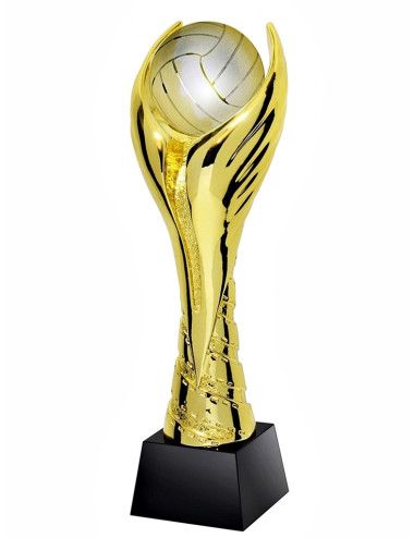 QRX017-G Statueta odlewana WINGED VOLLEYBALL siatkówka w ozdobnym etui GIFTBOX GOLD / kryształowy postument, wysokość H-300mm, W