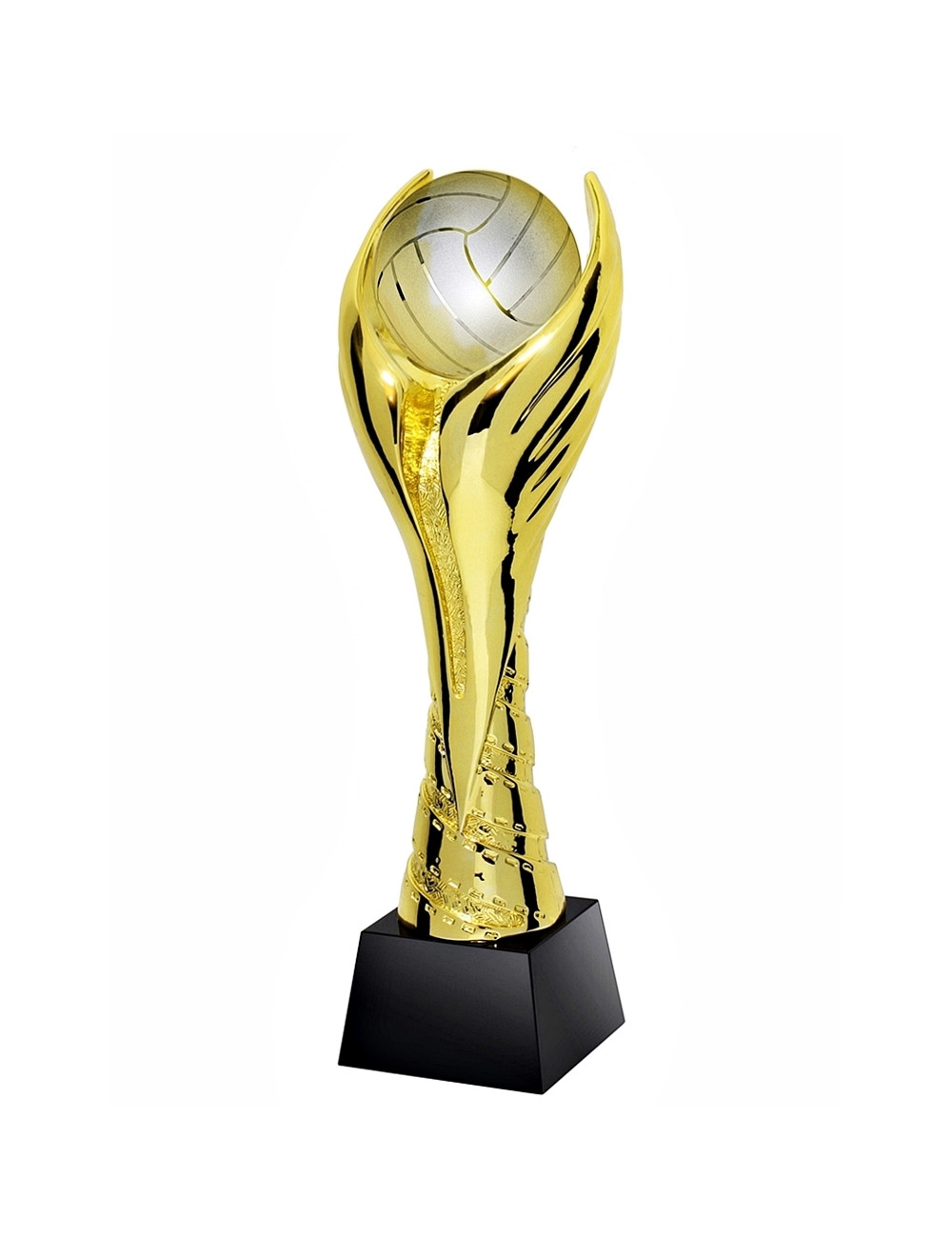 QRX017-G Statueta odlewana WINGED VOLLEYBALL siatkówka w ozdobnym etui GIFTBOX GOLD / kryształowy postument, wysokość H-300mm, W