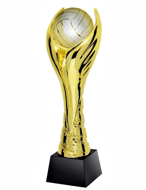 QRX017-G Statueta odlewana WINGED VOLLEYBALL siatkówka w ozdobnym etui GIFTBOX GOLD / kryształowy postument, wysokość H-300mm, W