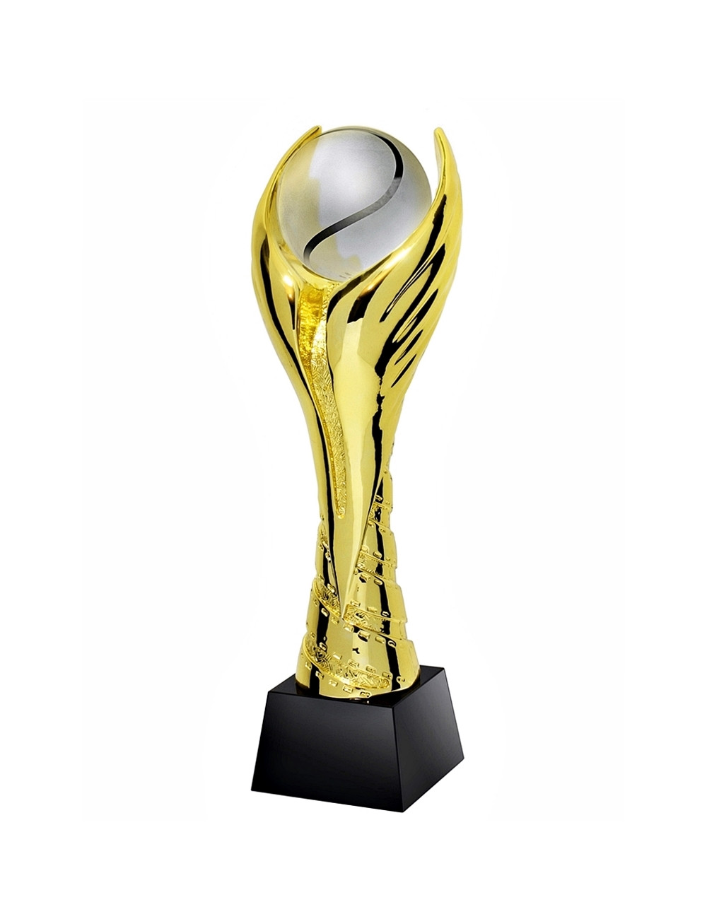 QRX018-G Statueta odlewana WINGED TENIS tenis ziemny w ozdobnym etui GIFTBOX GOLD / kryształowy postument, wysokość H-300mm, W-1