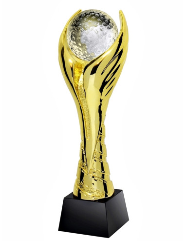 QRX019-G Statueta odlewana WINGED GOLF piłka golfowa w ozdobnym etui GIFTBOX GOLD / kryształowy postument, wysokość H-300mm, W-1