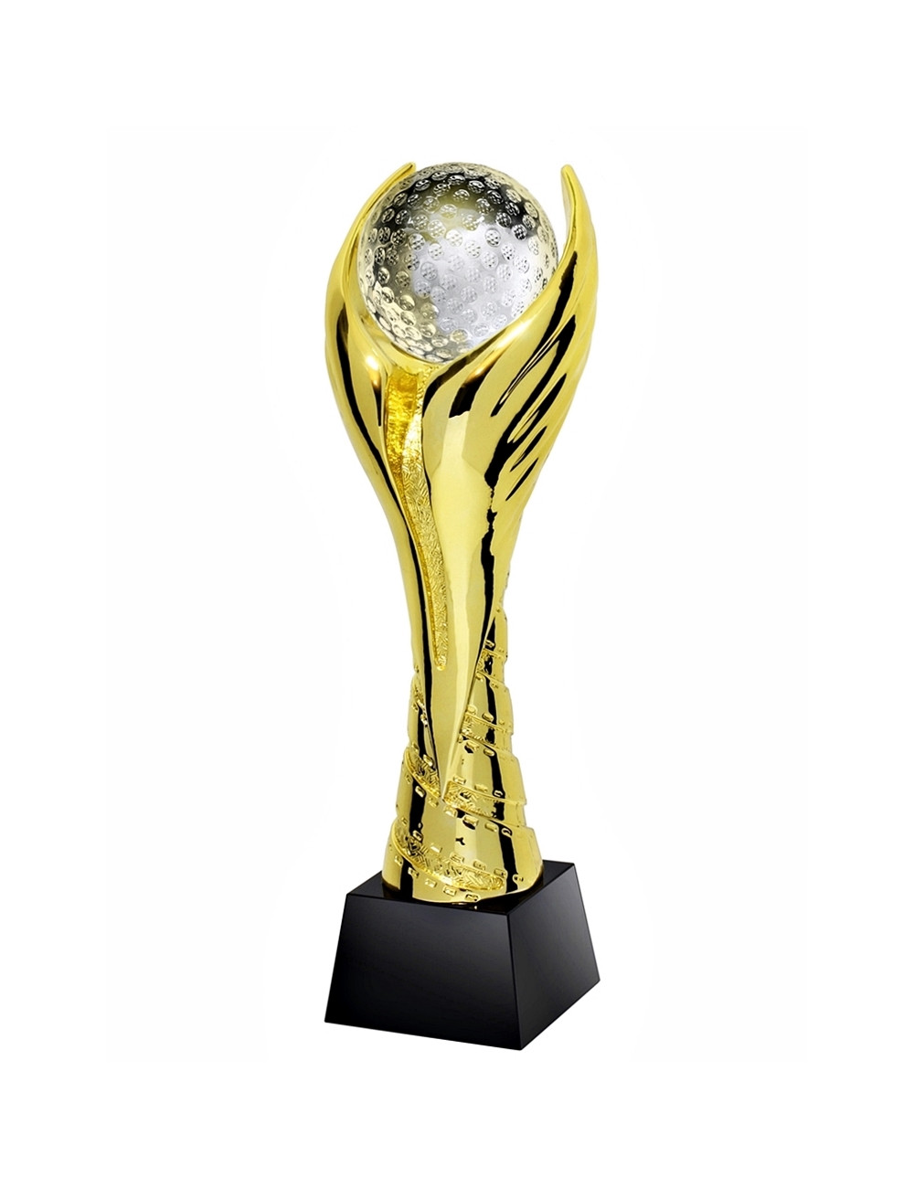 QRX019-G Statueta odlewana WINGED GOLF piłka golfowa w ozdobnym etui GIFTBOX GOLD / kryształowy postument, wysokość H-300mm, W-1