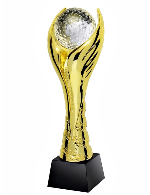 QRX019-G Statueta odlewana WINGED GOLF piłka golfowa w ozdobnym etui GIFTBOX GOLD / kryształowy postument, wysokość H-300mm, W-1