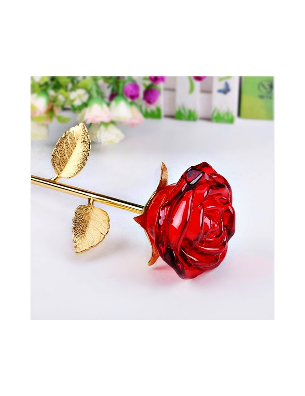 ROSE-GLASS   Trofeum szklane - RÓŻA, kolor złoto-czerwony, wysokość H-280mm + GIFTBOX