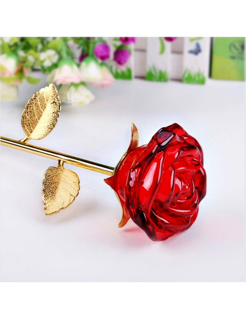 ROSE-GLASS   Trofeum szklane - RÓŻA, kolor złoto-czerwony, wysokość H-280mm + GIFTBOX