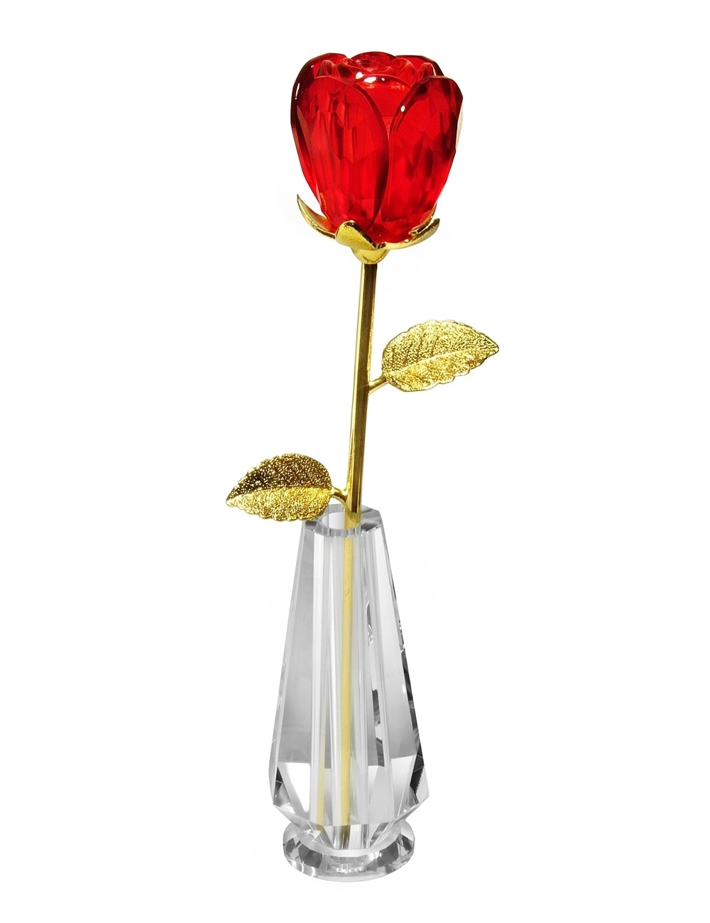 ROSE-GLASS  + VASE Trofeum szklane - RÓŻA  z kryształowym wazonem, kolor złoto-czerwony, wysokość H-300mm + GIFTBOX
