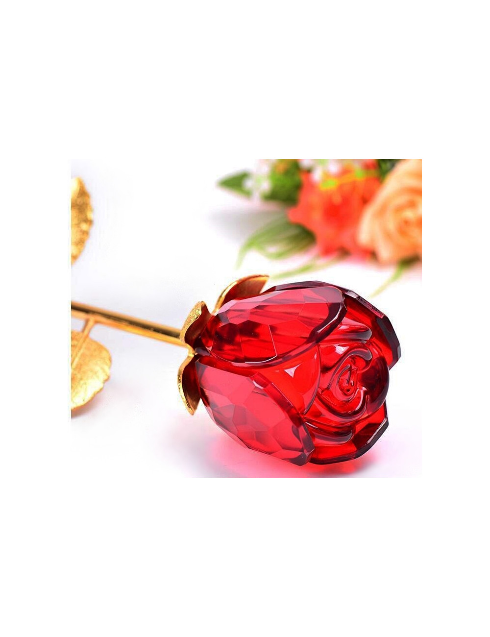 ROSE-GLASS  + VASE Trofeum szklane - RÓŻA  z kryształowym wazonem, kolor złoto-czerwony, wysokość H-300mm + GIFTBOX