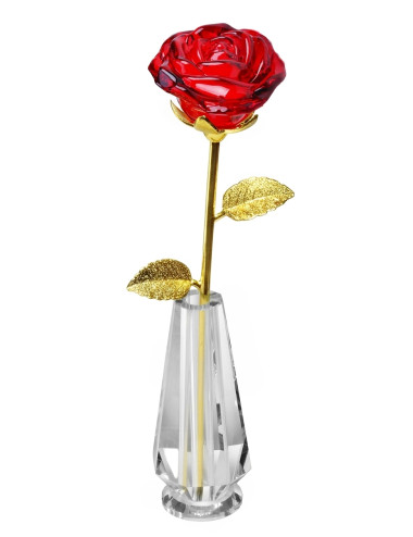 ROSE-GLASS + VASE   Trofeum szklane - RÓŻA z kryształowym wazonem, kolor złoto-czerwony, wysokość H-280mm + GIFTBOX