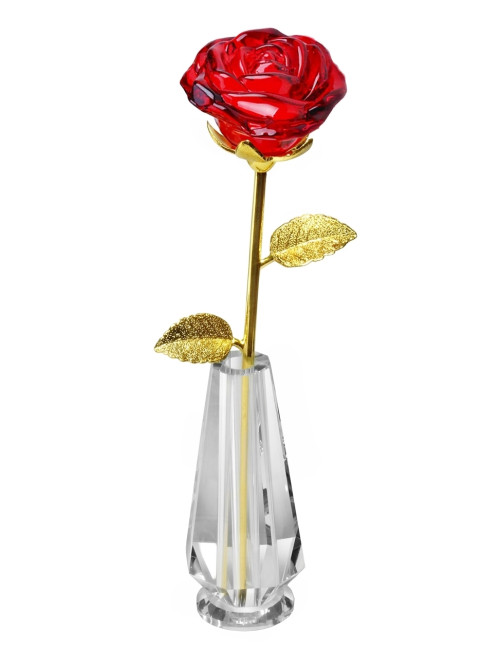ROSE-GLASS + VASE   Trofeum szklane - RÓŻA z kryształowym wazonem, kolor złoto-czerwony, wysokość H-280mm + GIFTBOX