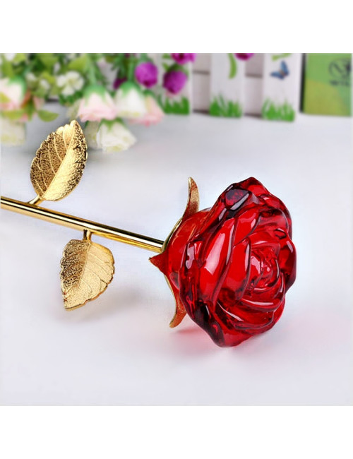 ROSE-GLASS + VASE   Trofeum szklane - RÓŻA z kryształowym wazonem, kolor złoto-czerwony, wysokość H-280mm + GIFTBOX