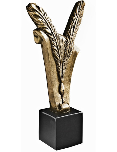 RX007  Statueta odlewana pióro na postumencie  W-130mm x H-280mm (tab.55x55 mm) 