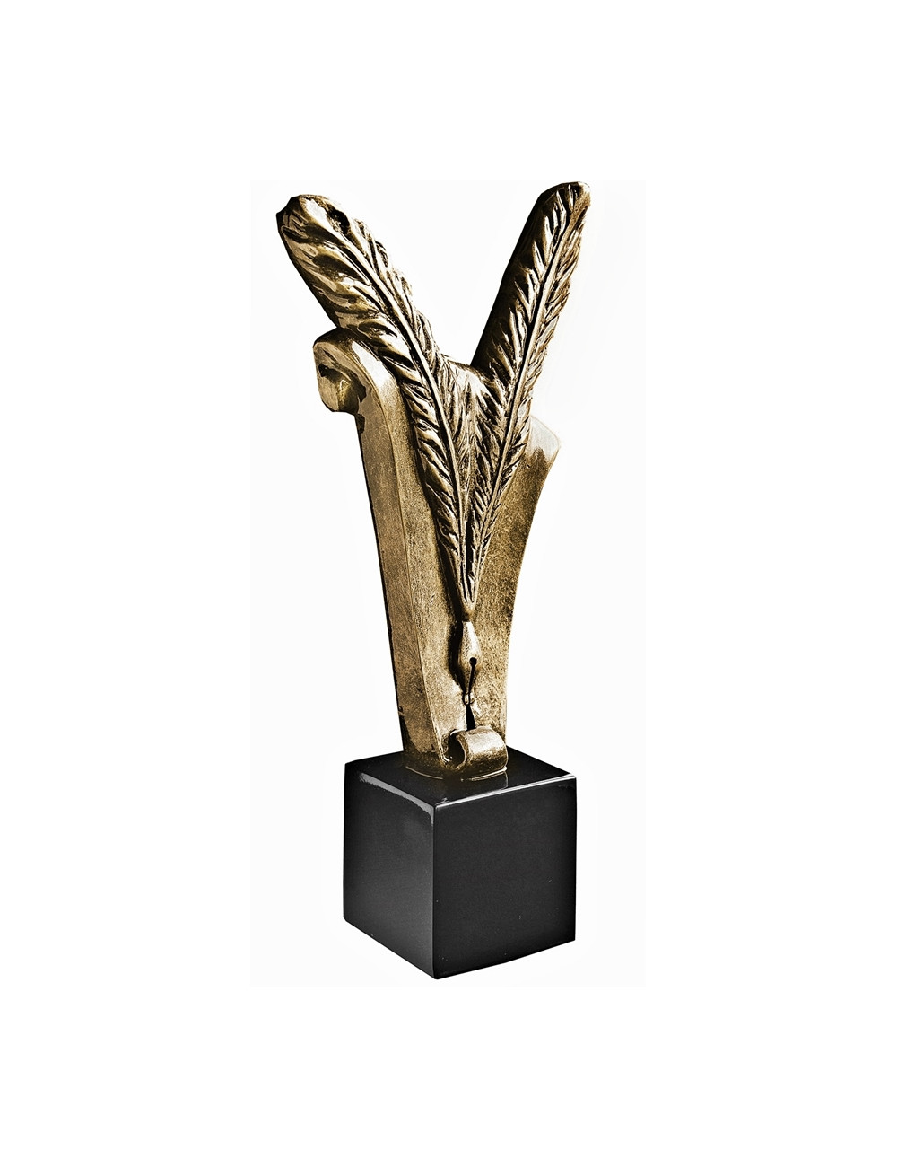 RX007  Statueta odlewana pióro na postumencie  W-130mm x H-280mm (tab.55x55 mm) 