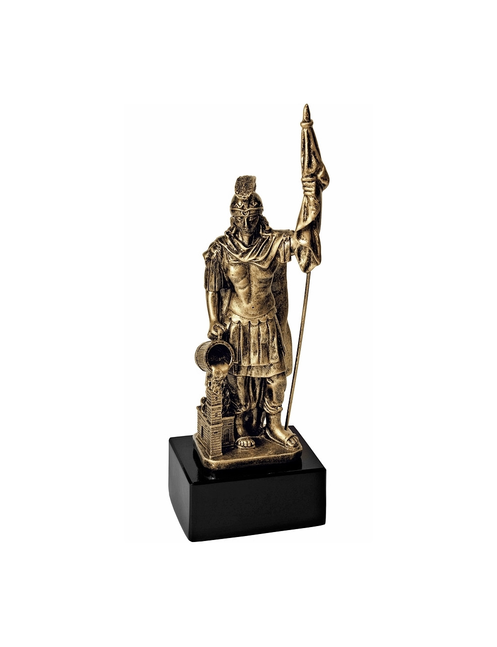 RX008  Statueta odlewana Św. Florian na postumencie  W-130mm x H-325mm (tab. 95x35 mm)