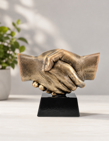 RX010  Statueta odlewana UŚCISK DŁONI duży, wysokość H-145mm, W-170mm, tab. 70/80x35mm, HANDSHAKE 